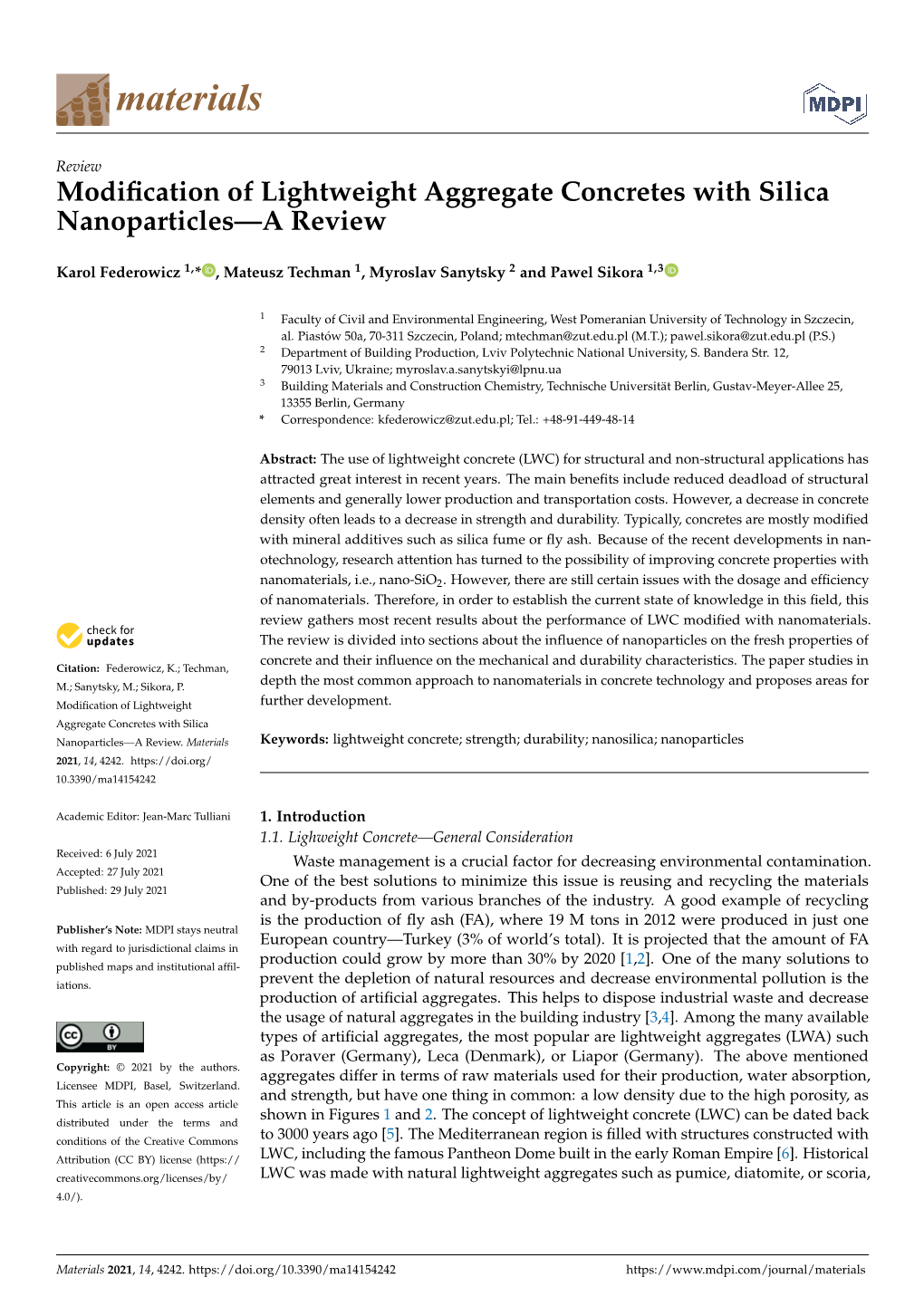 Modification of Lightweight Aggregate Concretes with Silica Nanoparticles