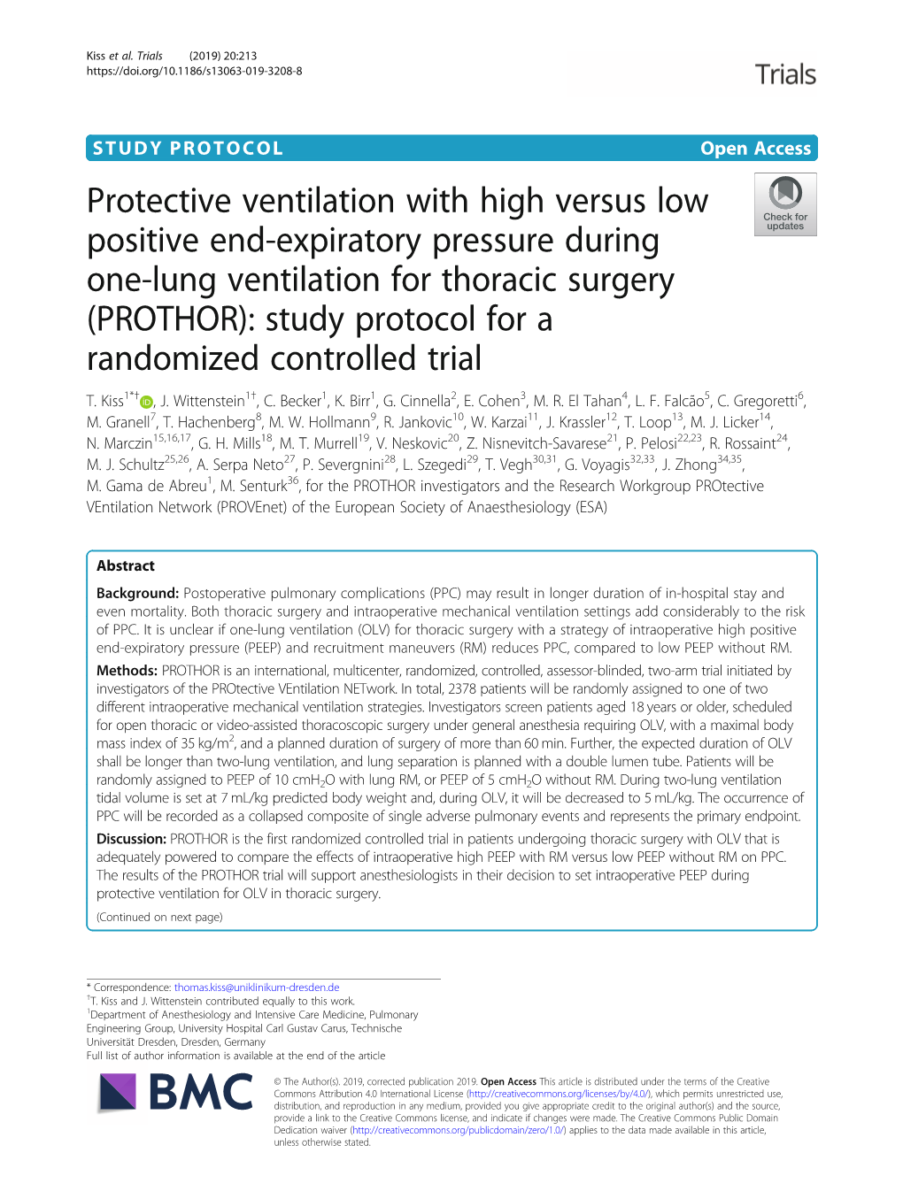 Protective Ventilation with High Versus Low Positive End-Expiratory