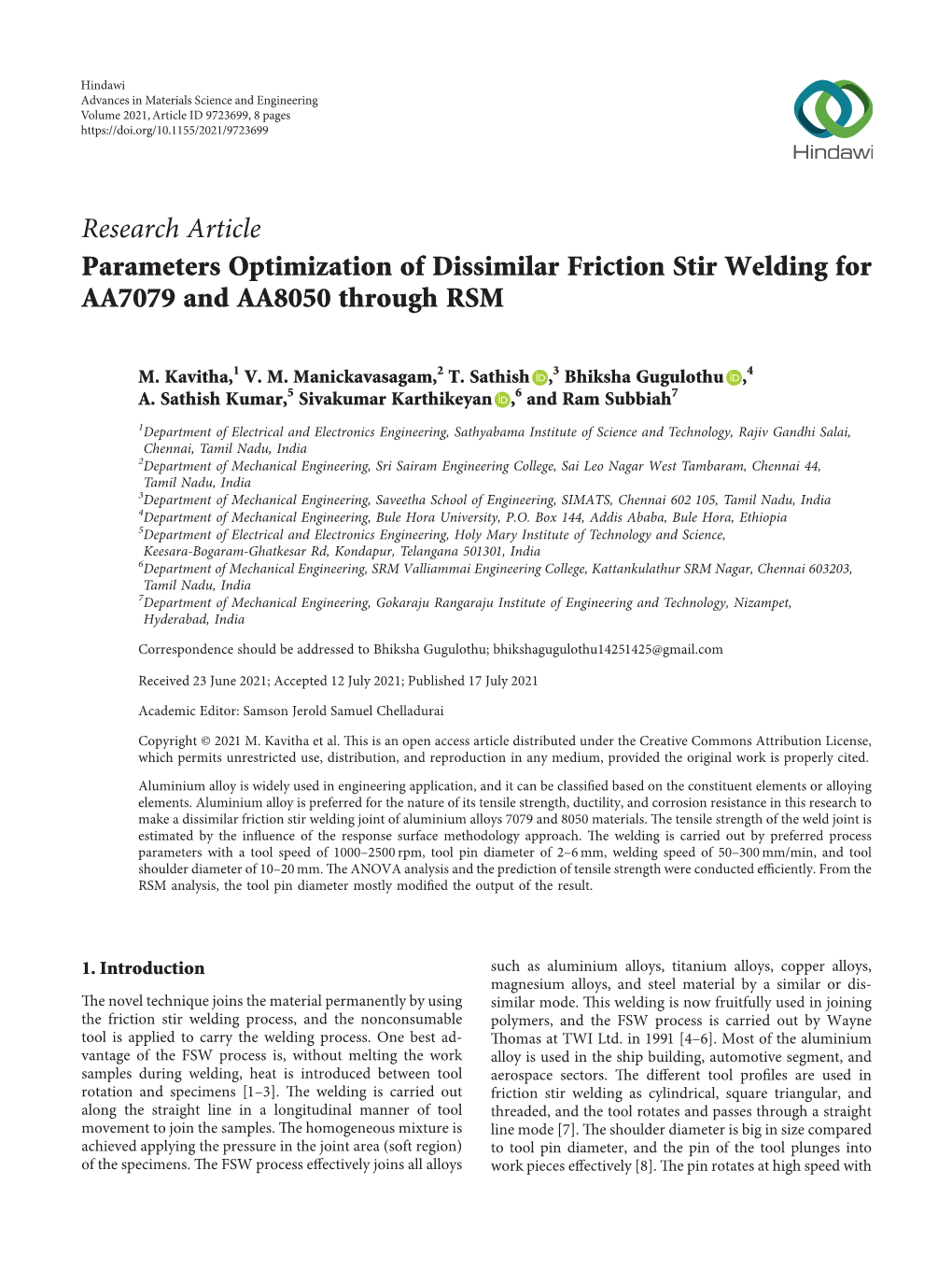 Parameters Optimization of Dissimilar Friction Stir Welding for AA7079 and AA8050 Through RSM