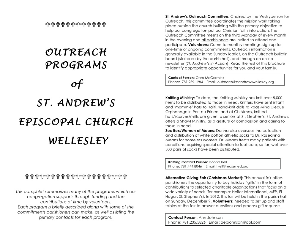 OUTREACH PROGRAMS of ST. ANDREW's EPISCOPAL CHURCH WELLESLEY