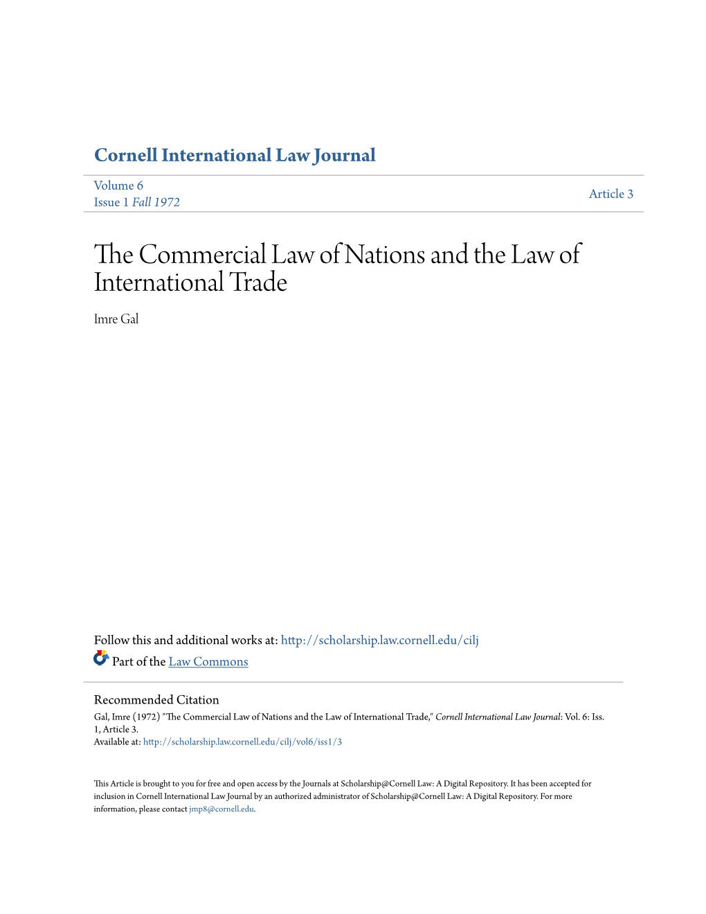 The Commercial Law of Nations and the Law of International Trade