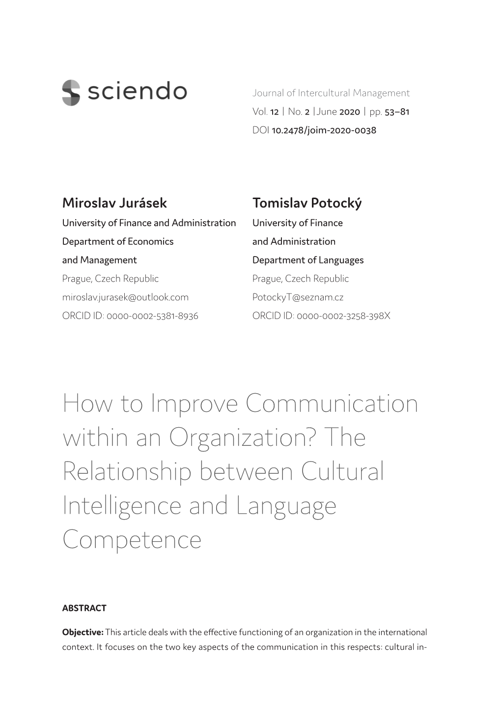 How to Improve Communication Within an Organization? the Relationship Between Cultural Intelligence and Language Competence
