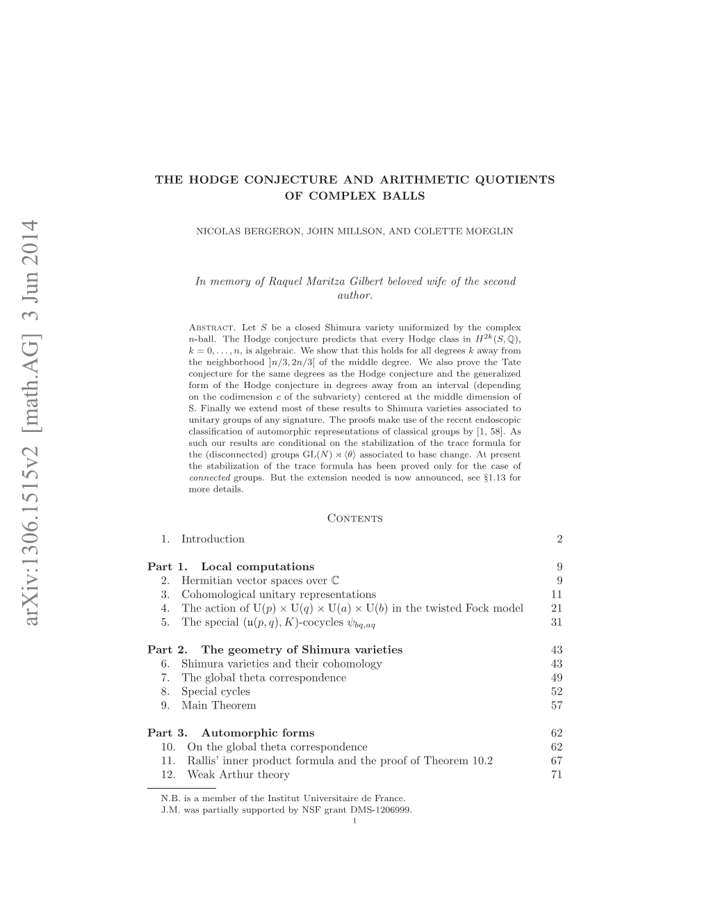 Arxiv:1306.1515V2 [Math.AG] 3 Jun 2014 At3 Uoopi Forms Automorphic 3