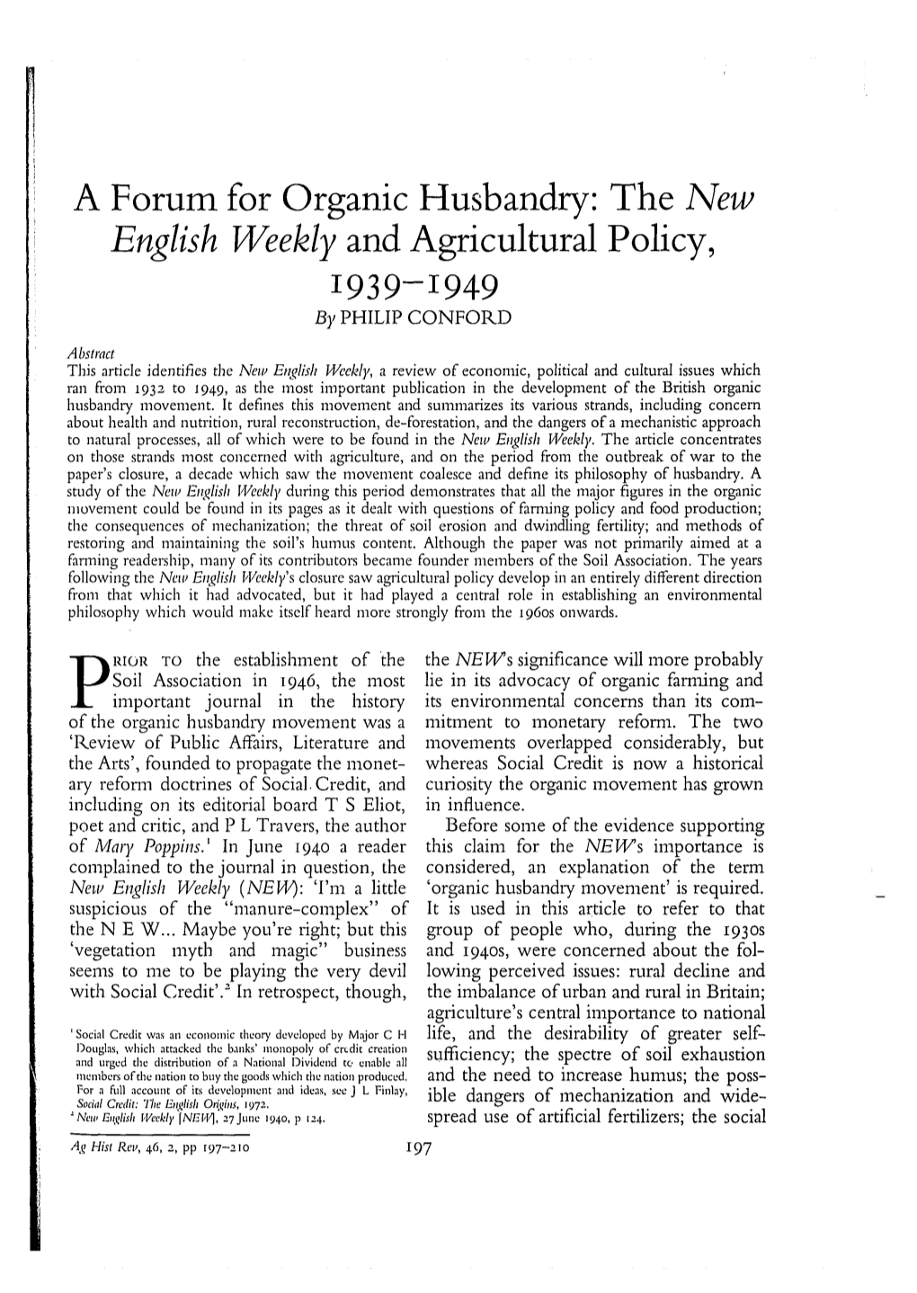 A Forum for Organic Husbandry: the New English Weekly and Agricultural Policy, 1939-1949 /3}, PHILIP CONFORD