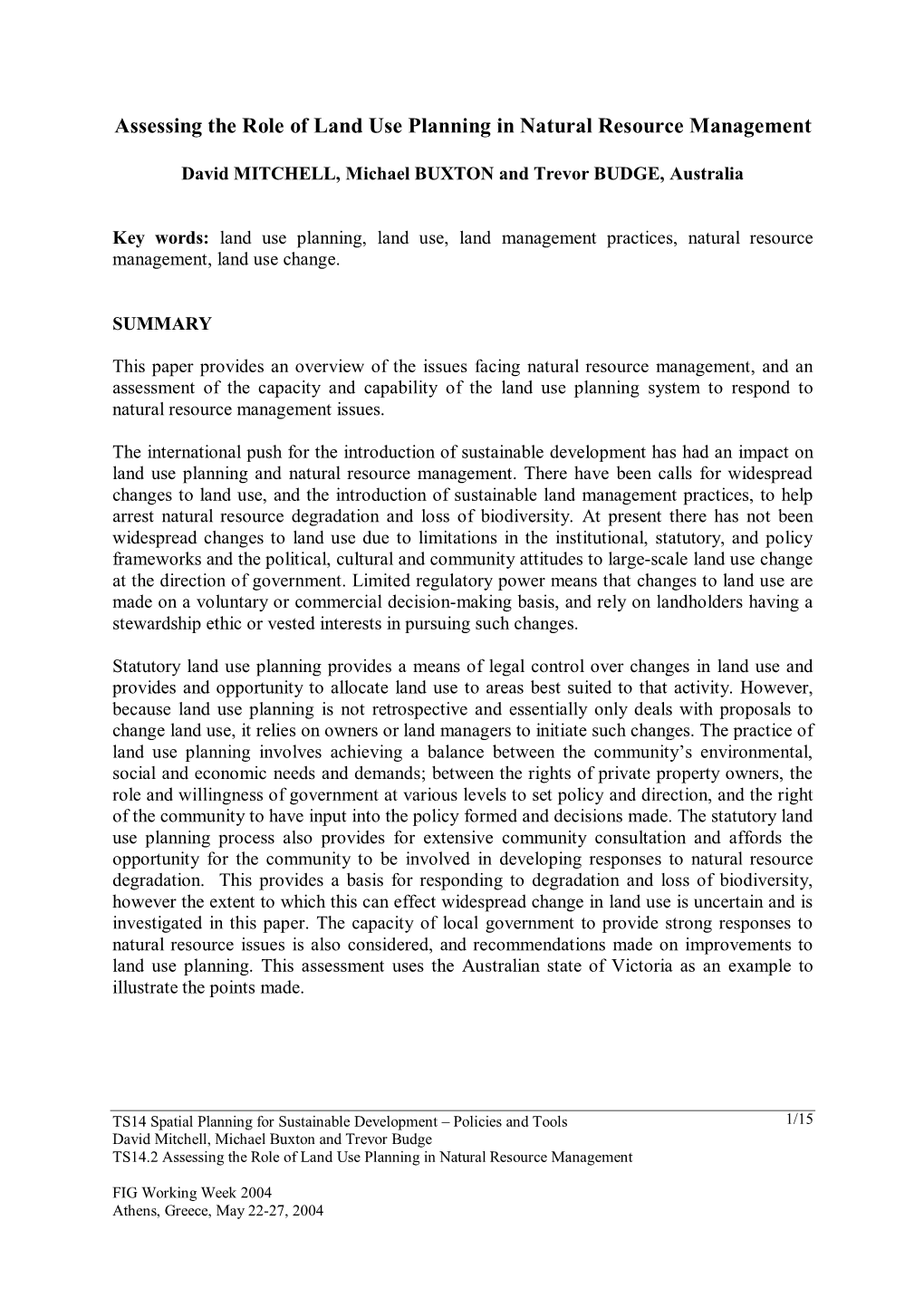 Assessing the Role of Land Use Planning in Natural Resource Management