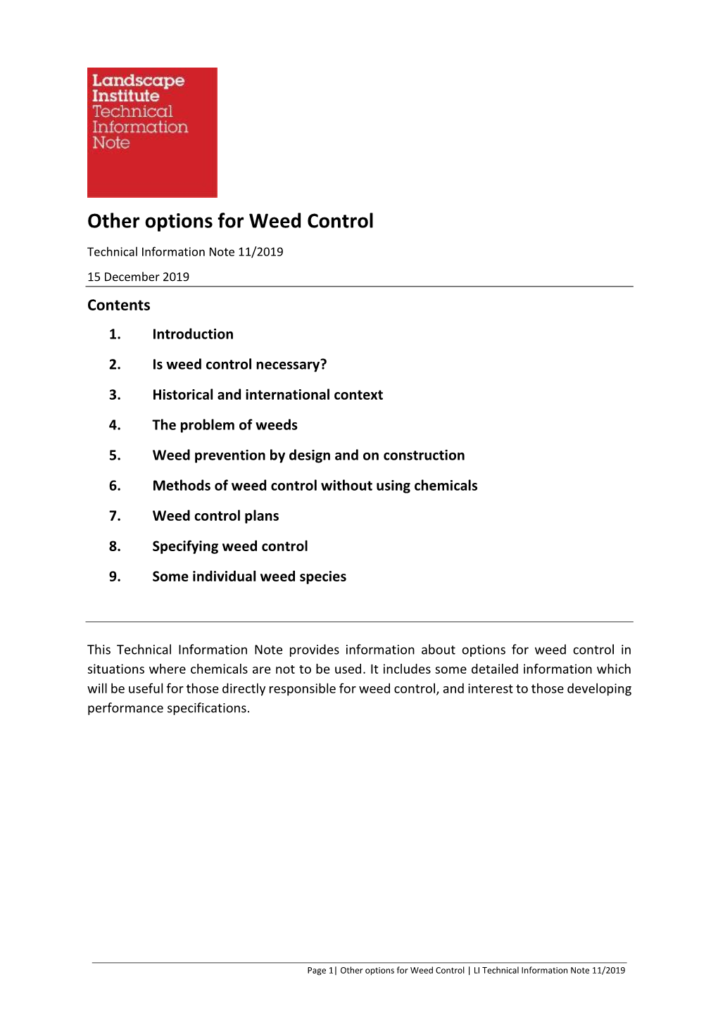 Other Options for Weed Control Technical Information Note 11/2019 15 December 2019 Contents 1