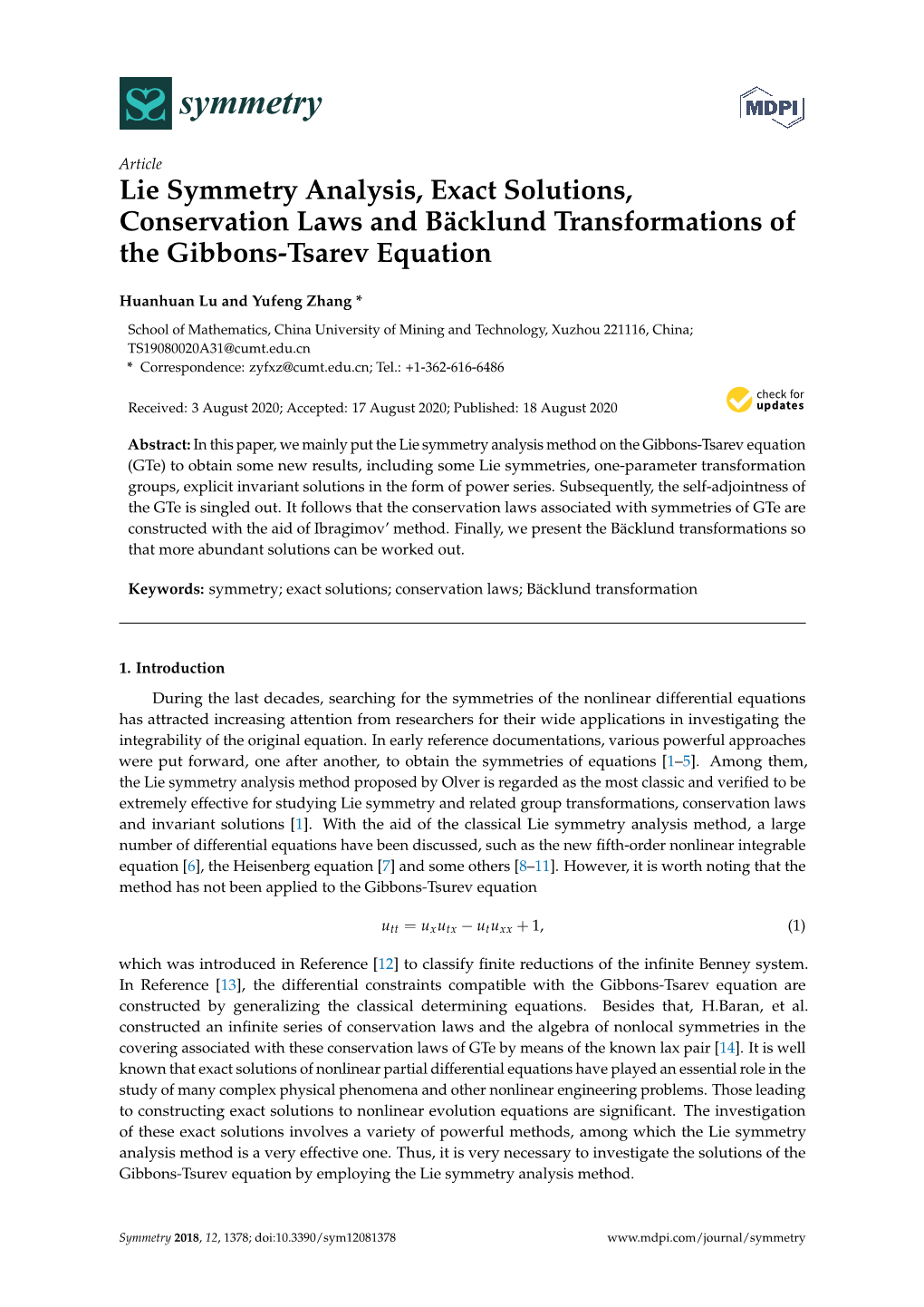 Lie Symmetry Analysis, Exact Solutions, Conservation Laws and Bäcklund Transformations of the Gibbons-Tsarev Equation