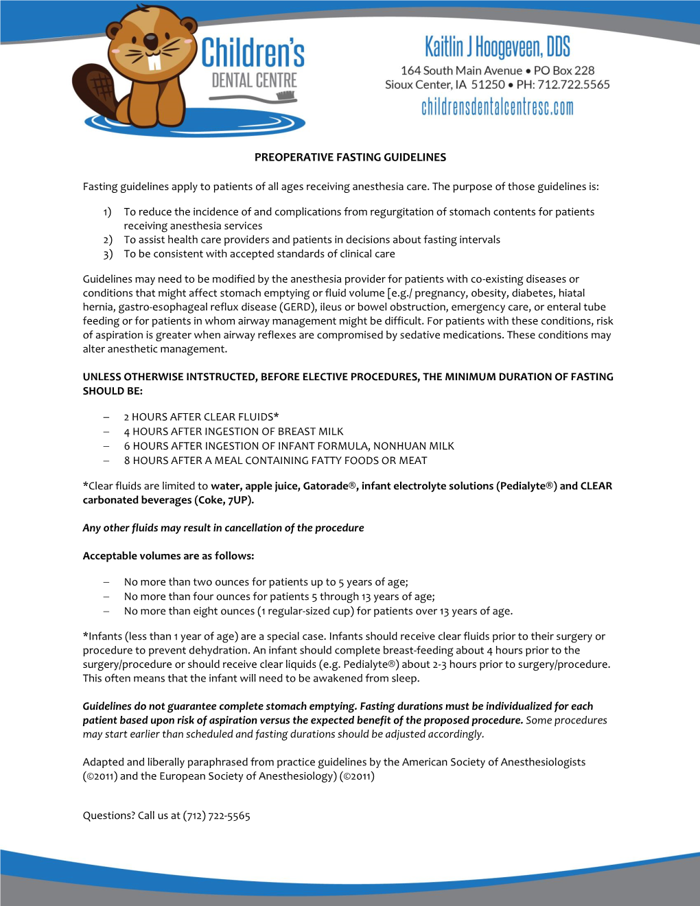 Preoperative Fasting Guidelines