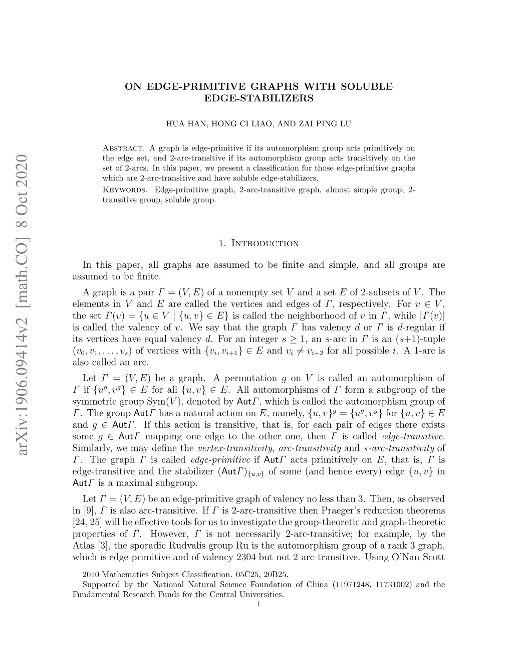 Arxiv:1906.09414V2 [Math.CO]