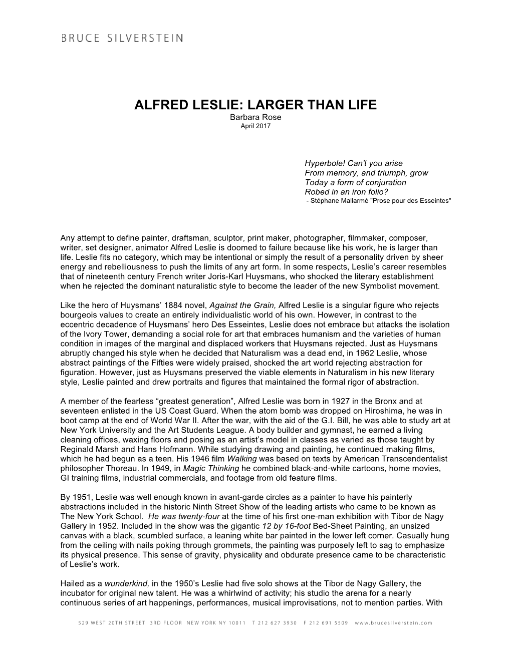 ALFRED LESLIE: LARGER THAN LIFE Barbara Rose April 2017