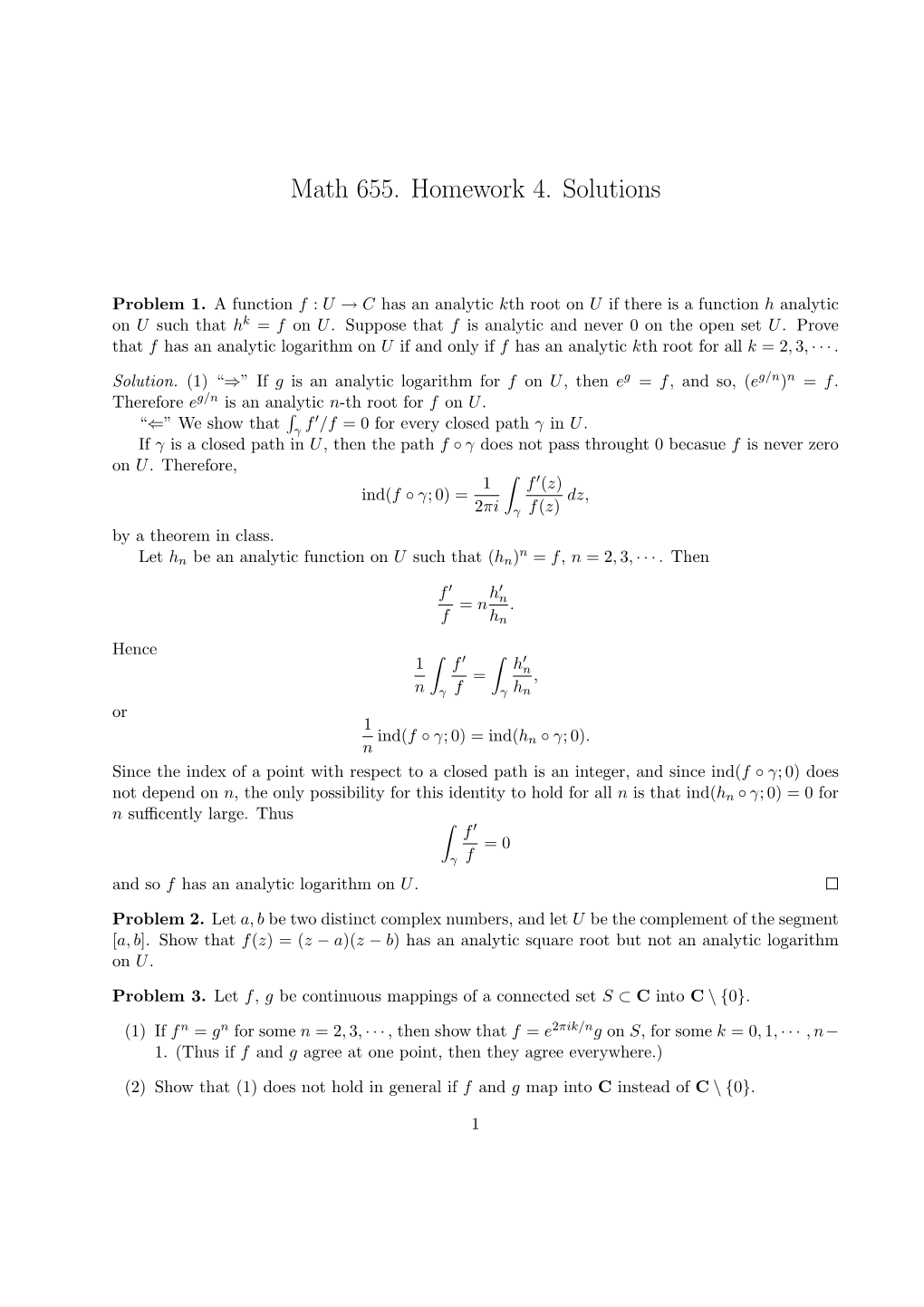 Math 655. Homework 4. Solutions