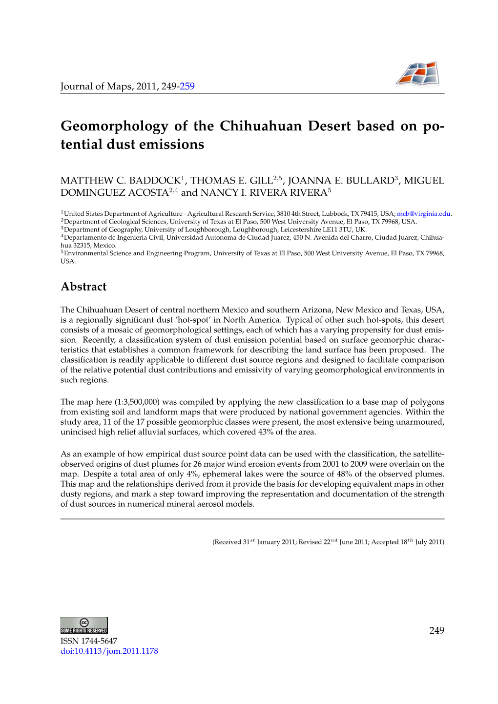 Geomorphology of the Chihuahuan Desert Based on Po- Tential Dust Emissions