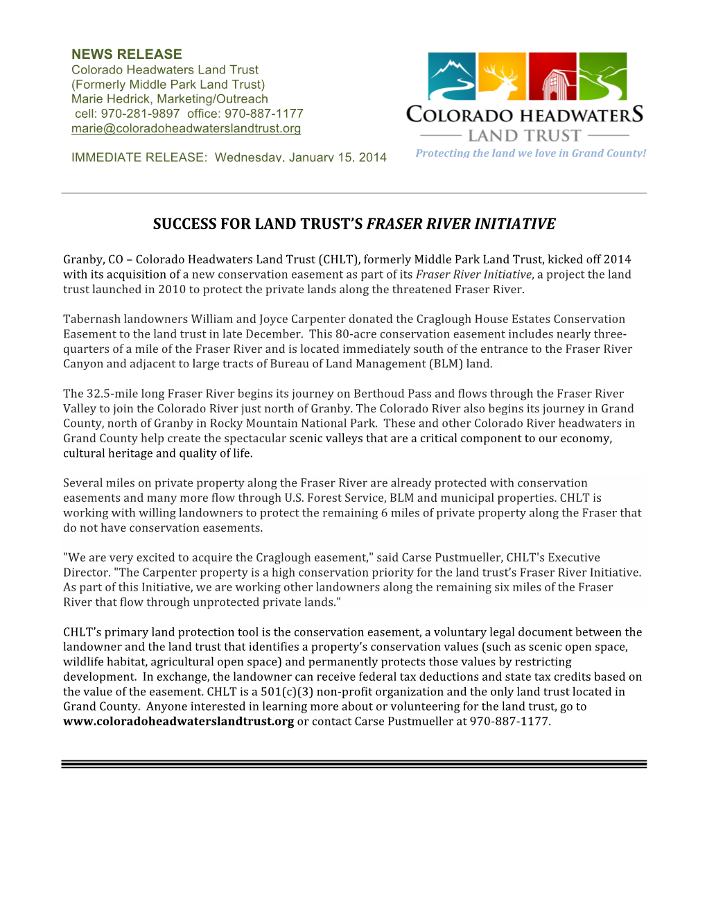 Success for Land Trust's Fraser River Initiative