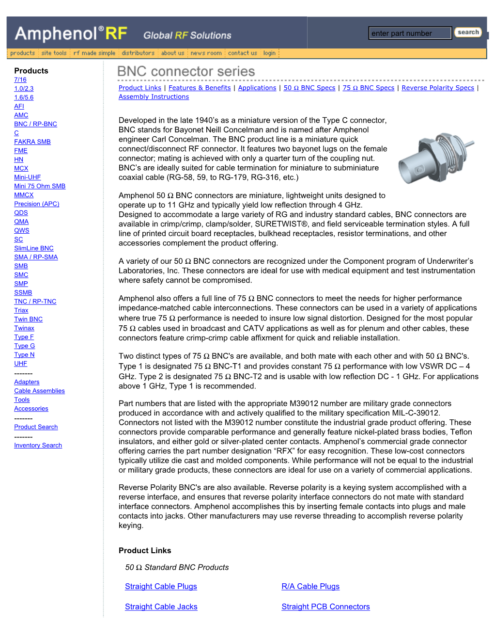 Amphenol RF- BNC Connector Series