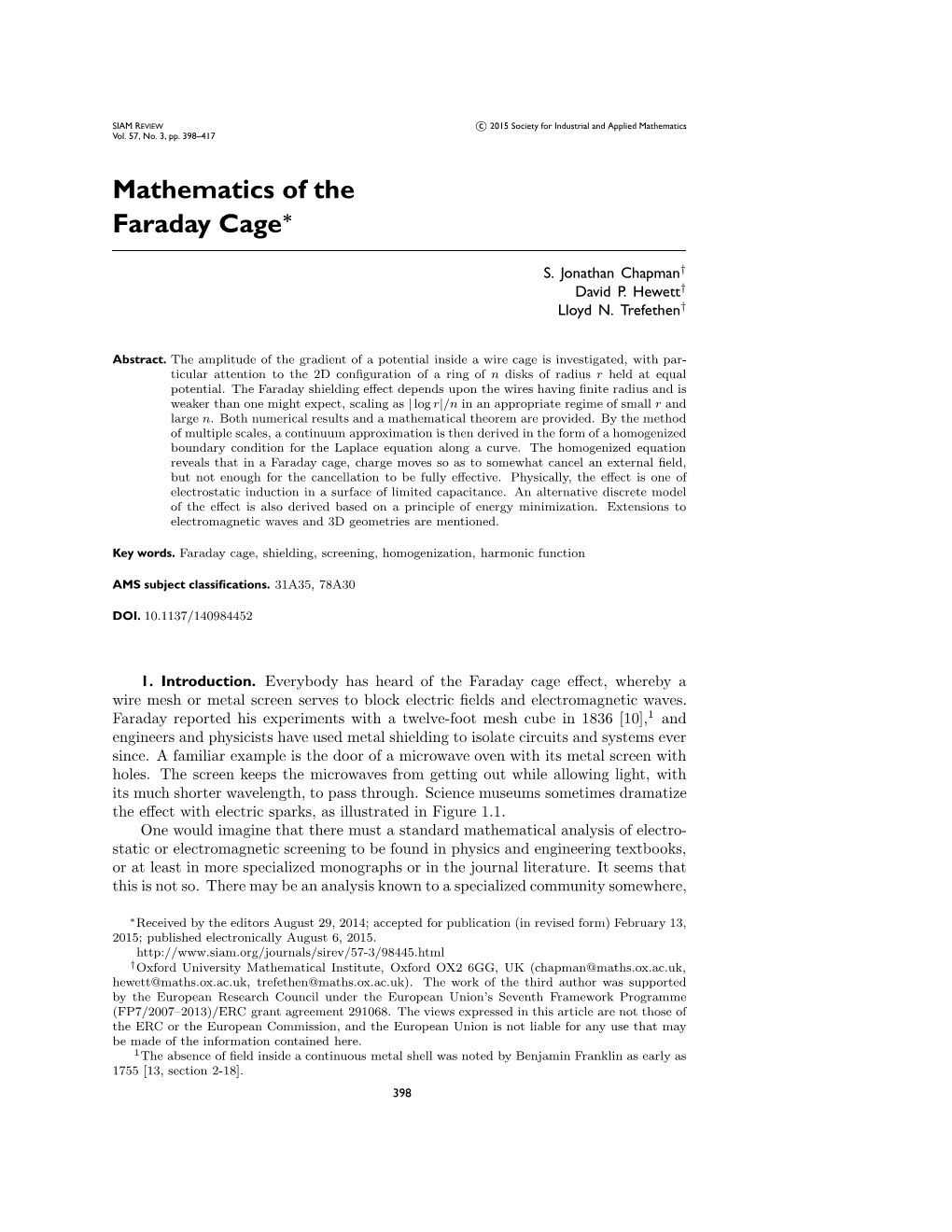 Mathematics of the Faraday Cage∗