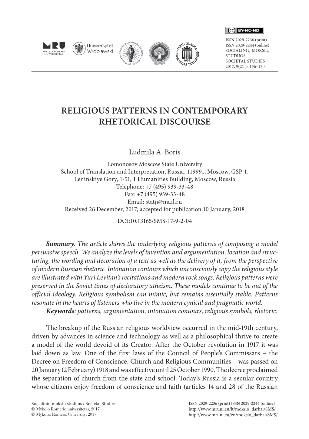 Religious Patterns in Contemporary Rhetorical Discourse