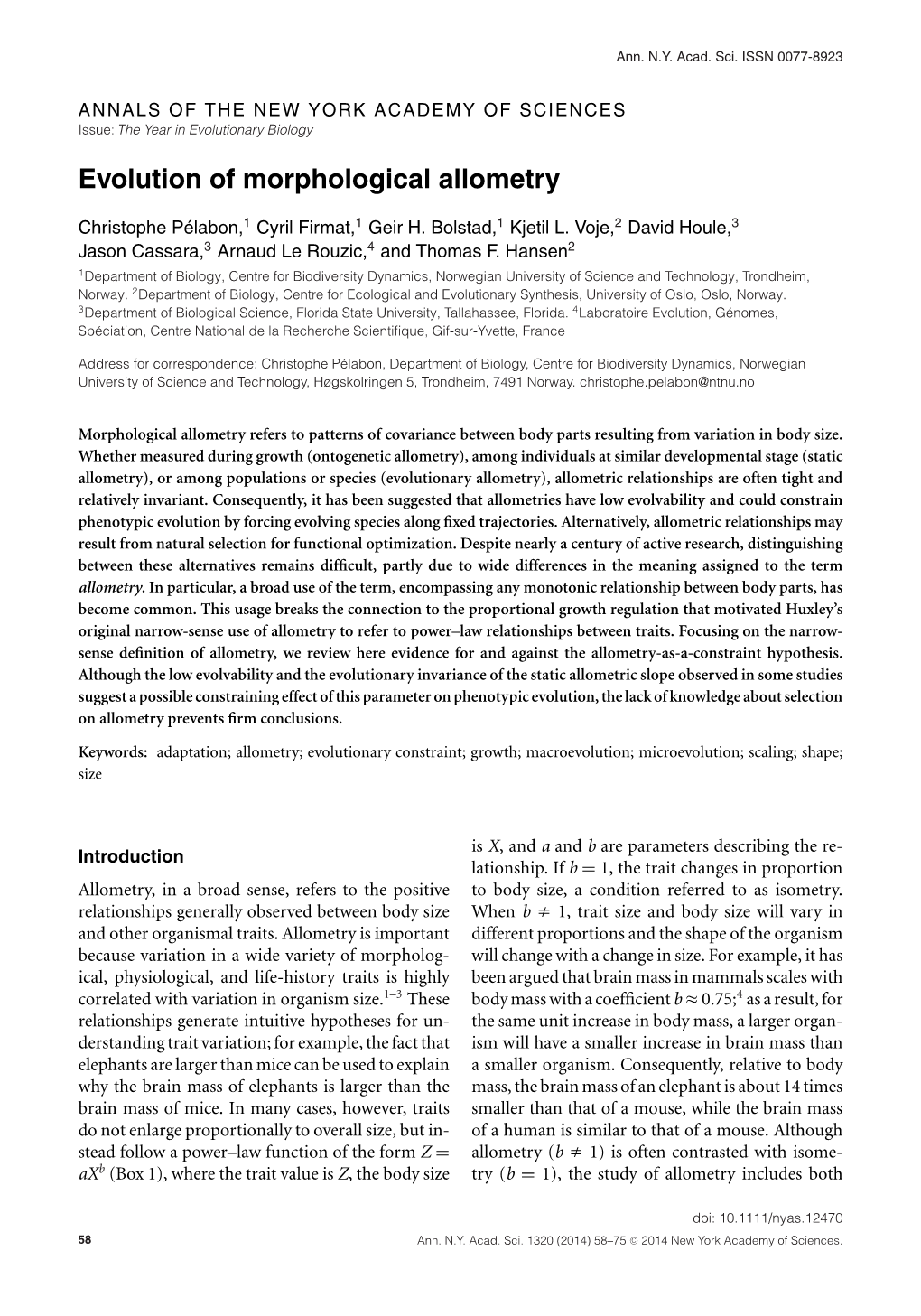 Evolution of Morphological Allometry