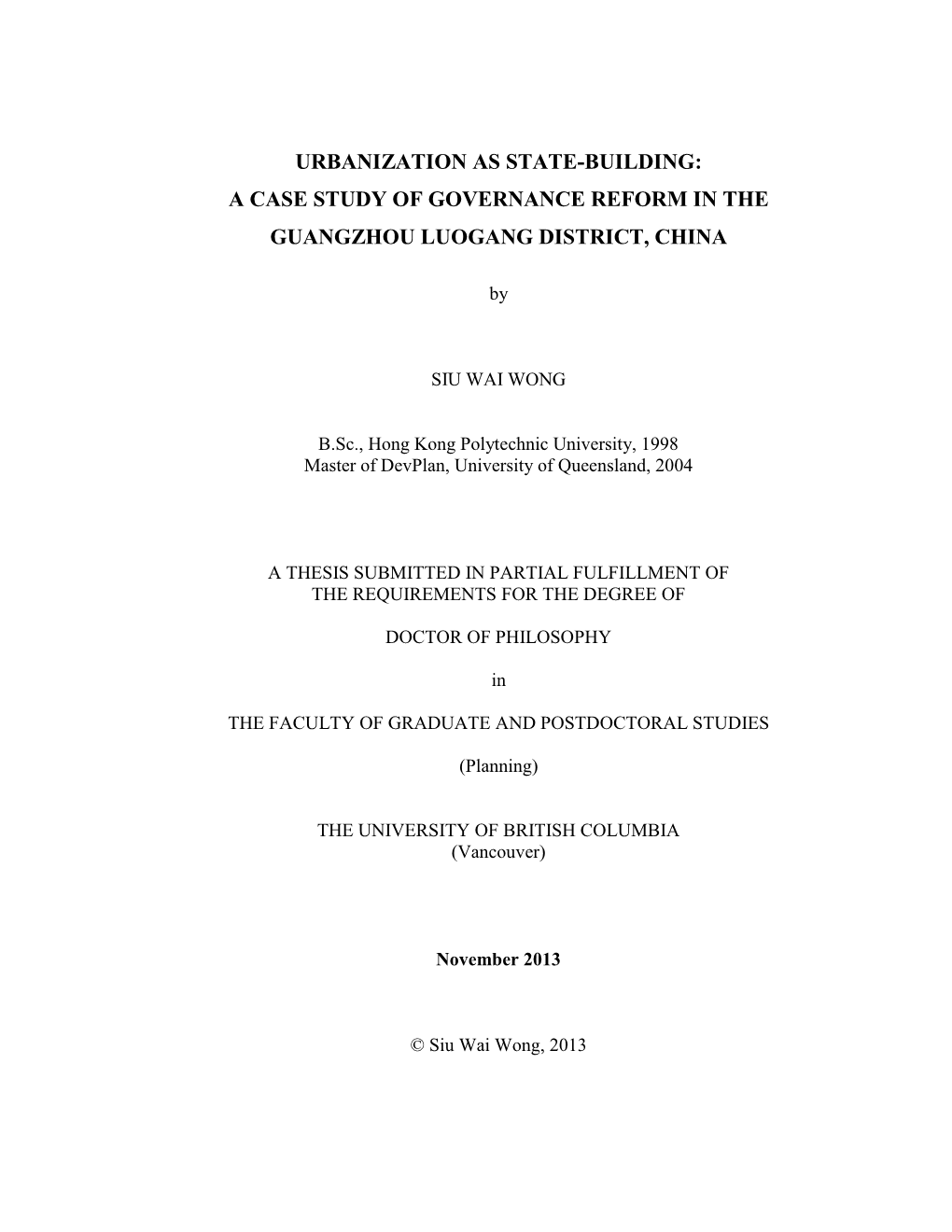 Urbanization As State-Building: a Case Study of Governance Reform in the Guangzhou Luogang District, China