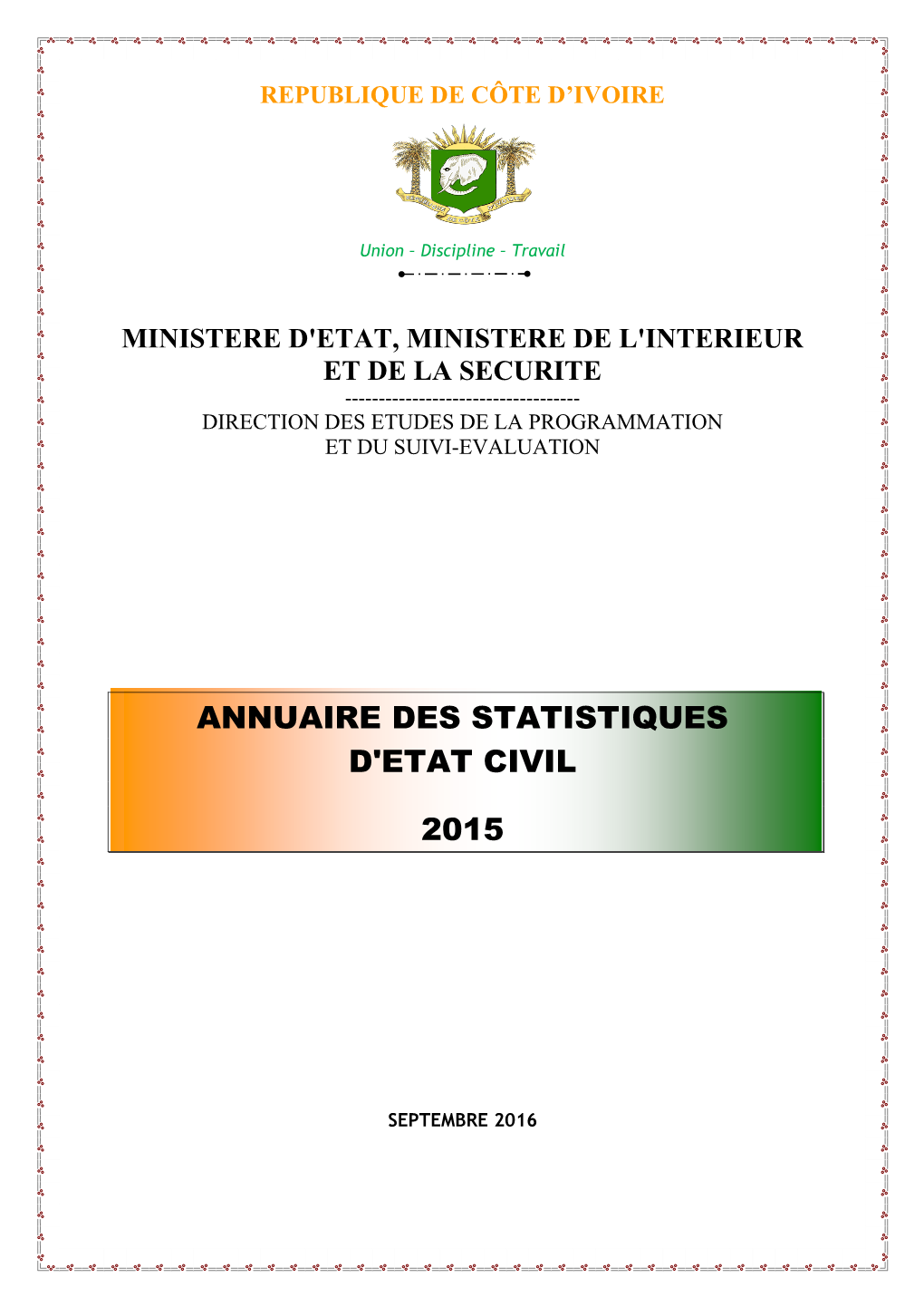 Annuaire Des Statistiques D'etat Civil 2015