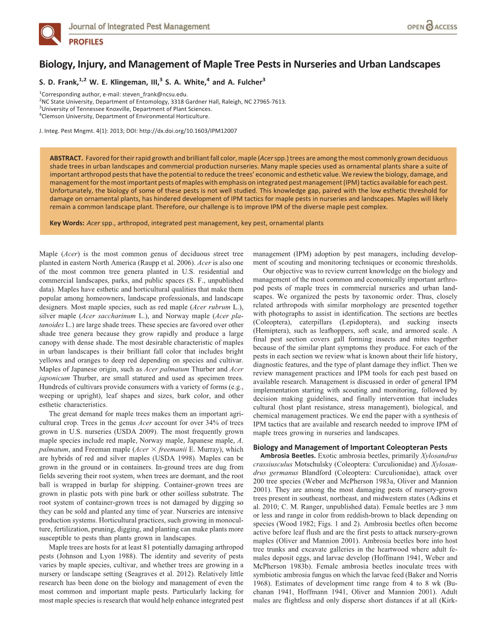 Biology, Injury, and Management of Maple Tree Pests in Nurseries and Urban Landscapes S