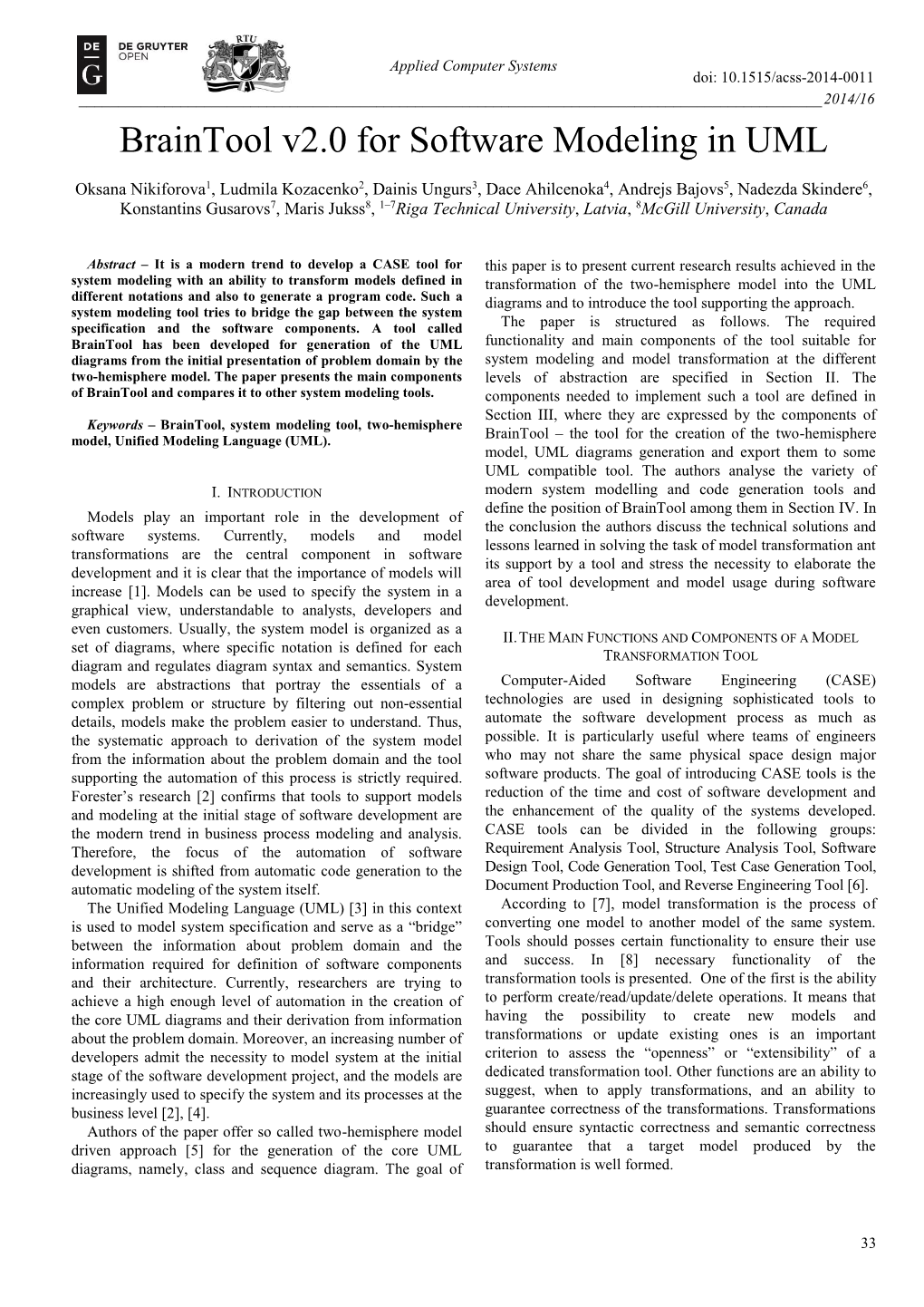 Braintool V2.0 for Software Modeling in UML