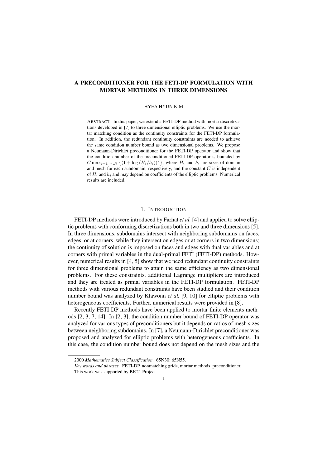 A Preconditioner for the Feti-Dp Formulation with Mortar Methods in Three Dimensions