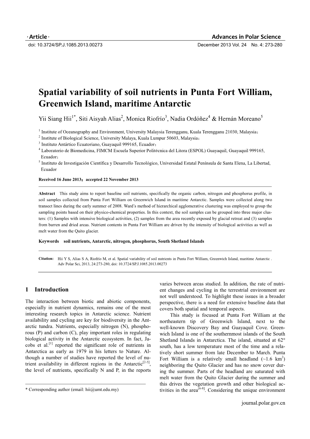 Spatial Variability of Soil Nutrients in Punta Fort William, Greenwich Island, Maritime Antarctic