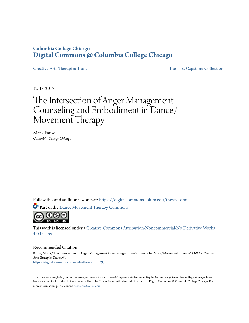 The Intersection of Anger Management Counseling and Embodiment in Dance/Movement Therapy