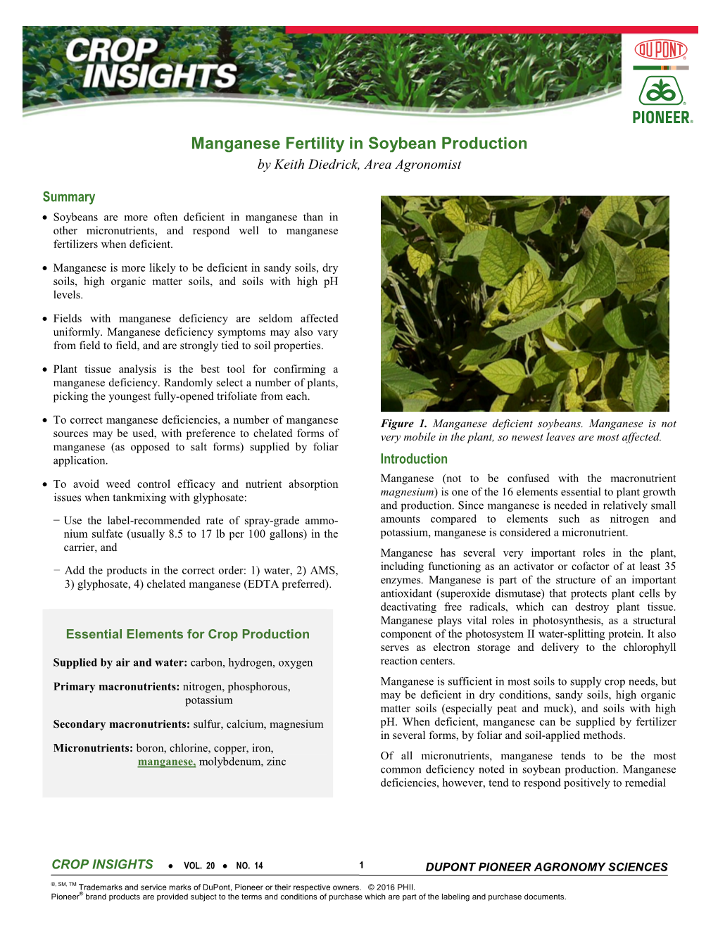 Manganese Fertility in Soybean Production by Keith Diedrick, Area Agronomist