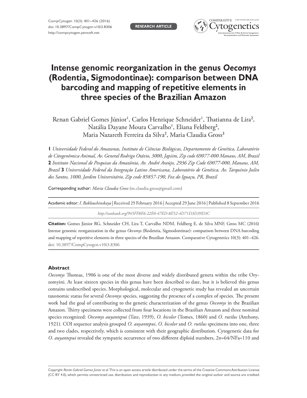 Cytogenetics International Journal of Plant & Animal Cytogenetics, Karyosystematics, and Molecular Systematics