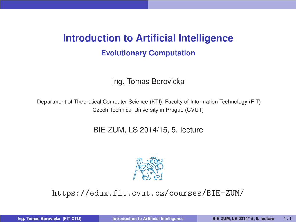 Introduction to Artificial Intelligence