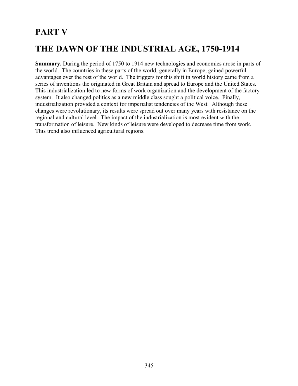Part V the Dawn of the Industrial Age, 1750-1914