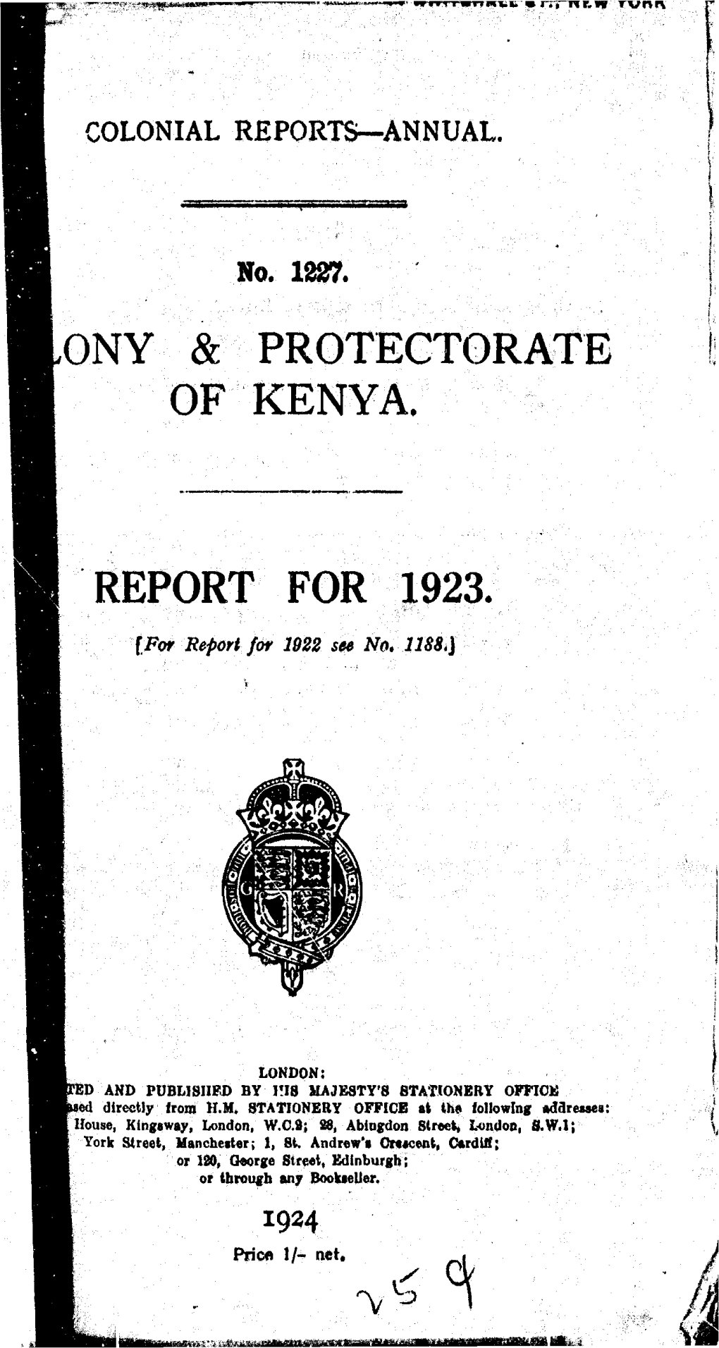 Annual Report of the Colonies, Kenya, 1923