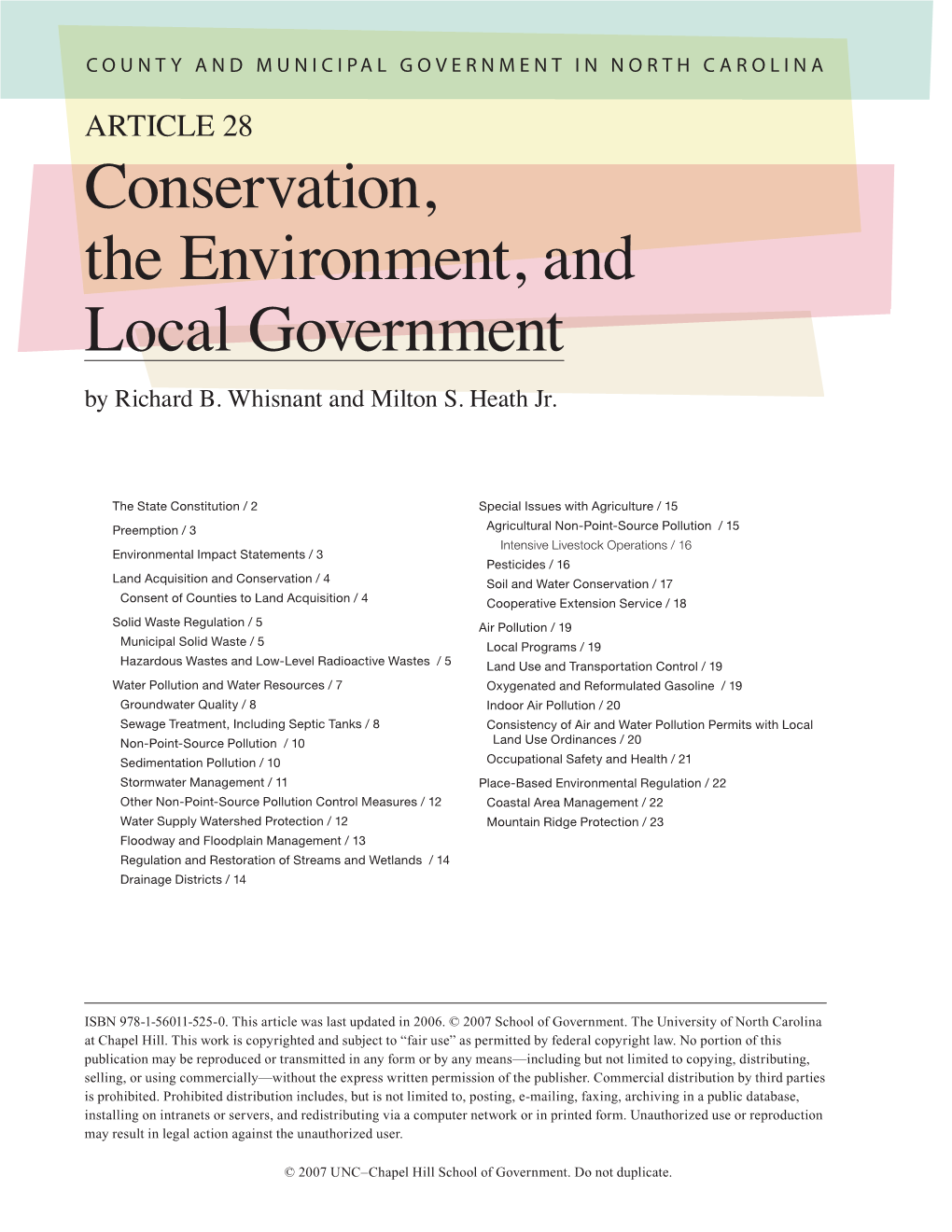 Conservation, the Environment, and Local Government by Richard B