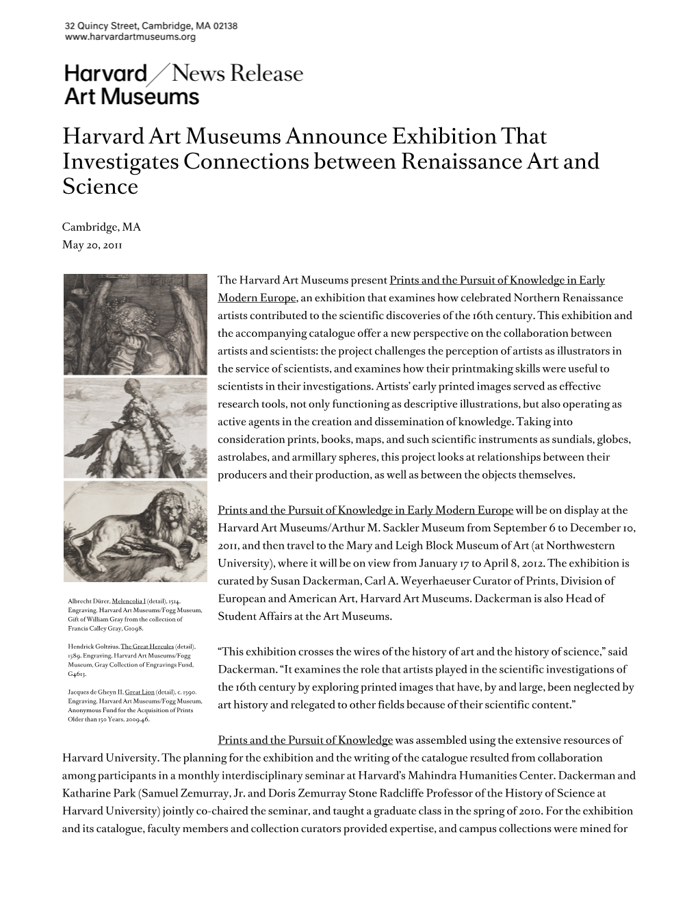 Harvard Art Museums Announce Exhibition That Investigates Connections Between Renaissance Art and Science