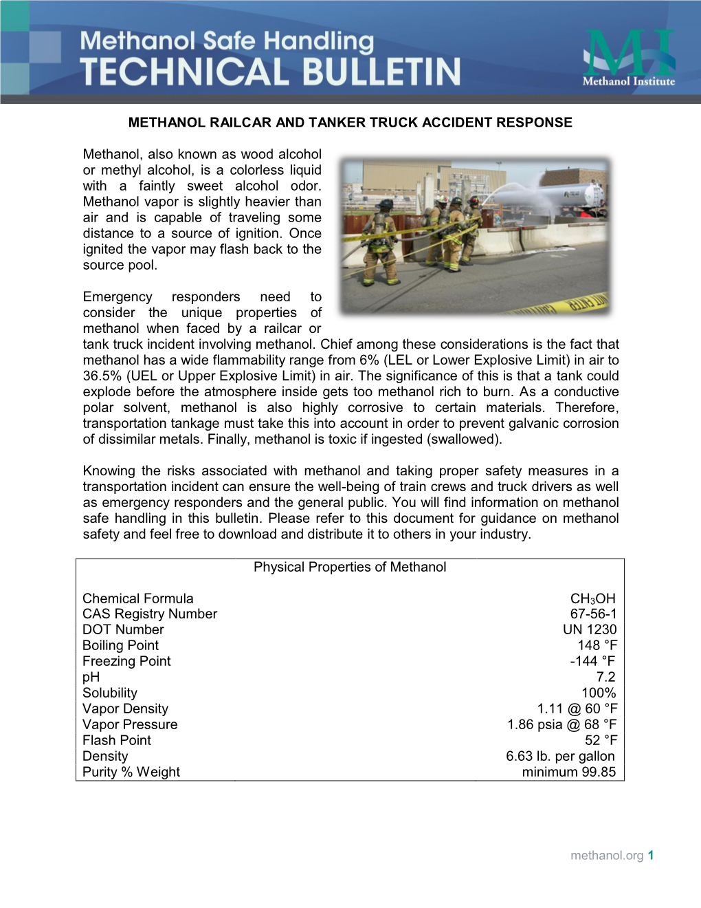 Methanol Railcar and Tanker Truck Accident Response