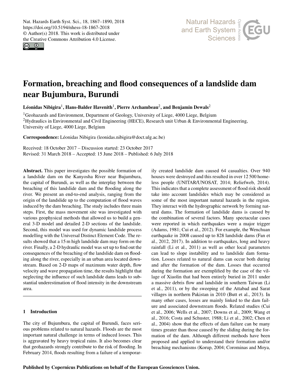 Formation, Breaching and Flood Consequences of a Landslide Dam