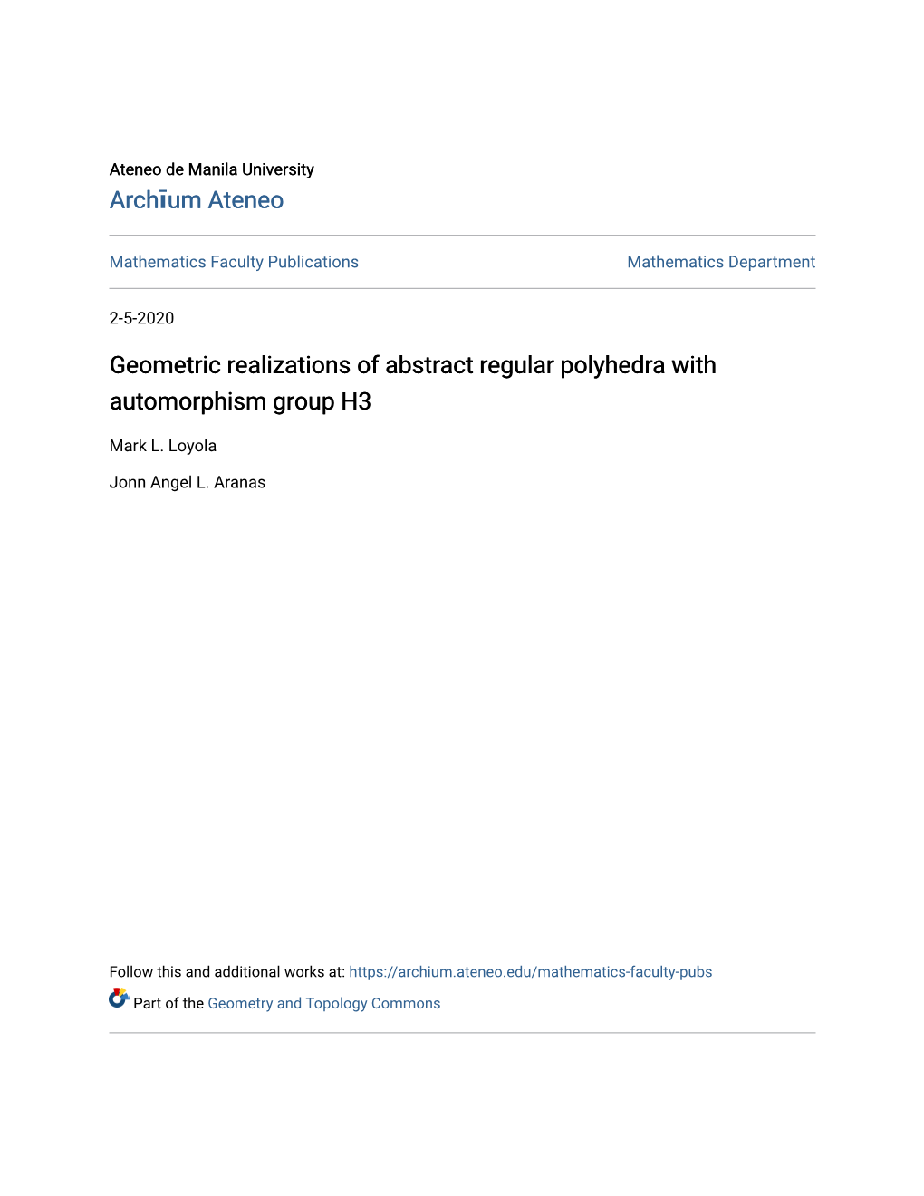 Geometric Realizations of Abstract Regular Polyhedra with Automorphism Group H3