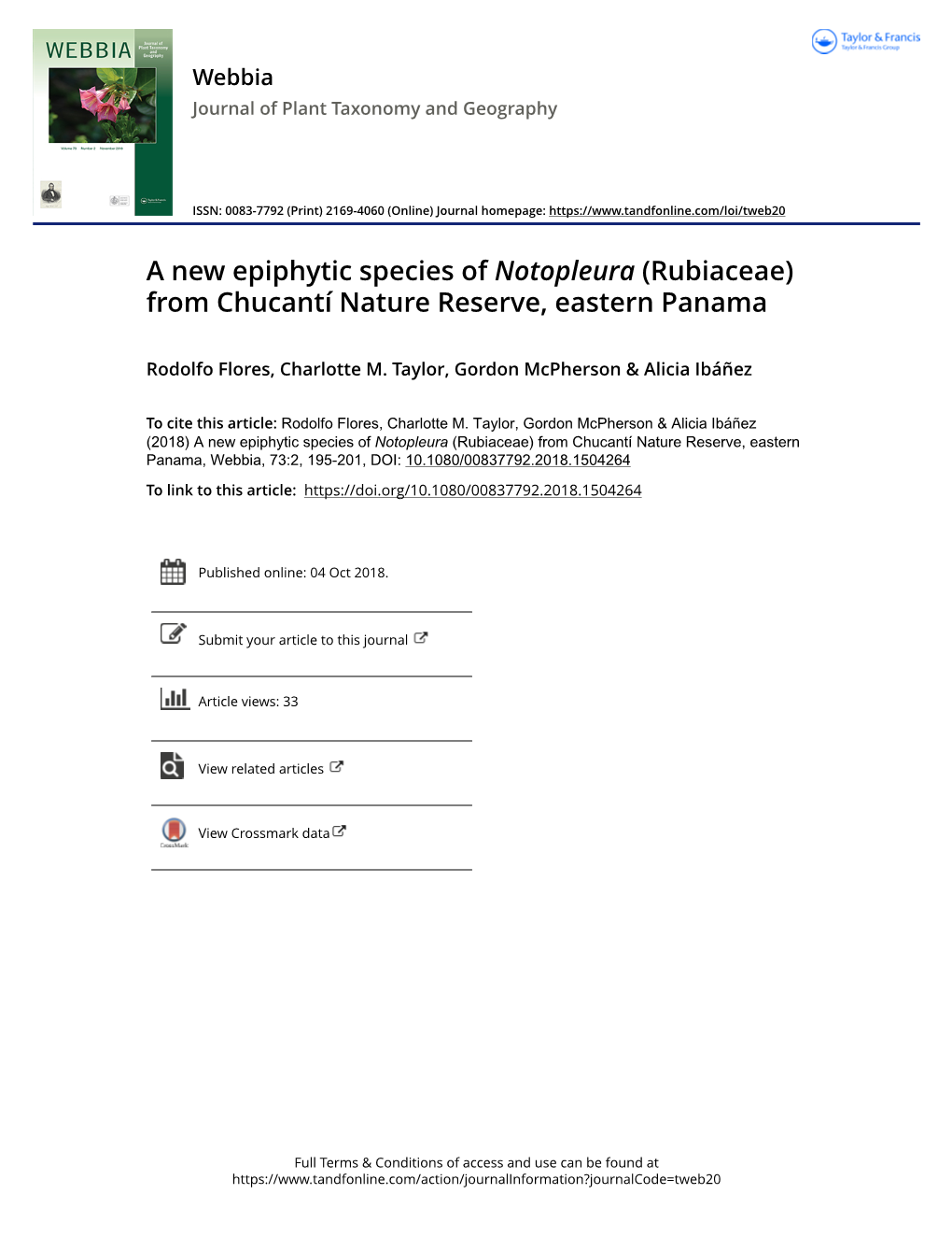 A New Epiphytic Species of Notopleura (Rubiaceae) from Chucantí Nature Reserve, Eastern Panama
