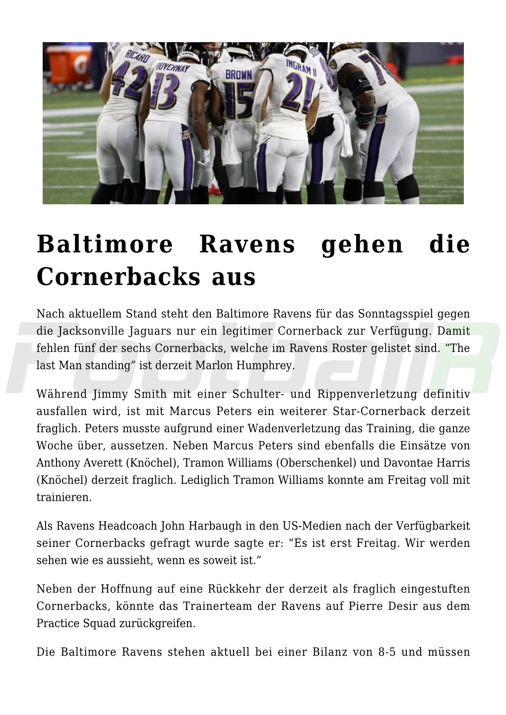 Baltimore Ravens Gehen Die Cornerbacks Aus