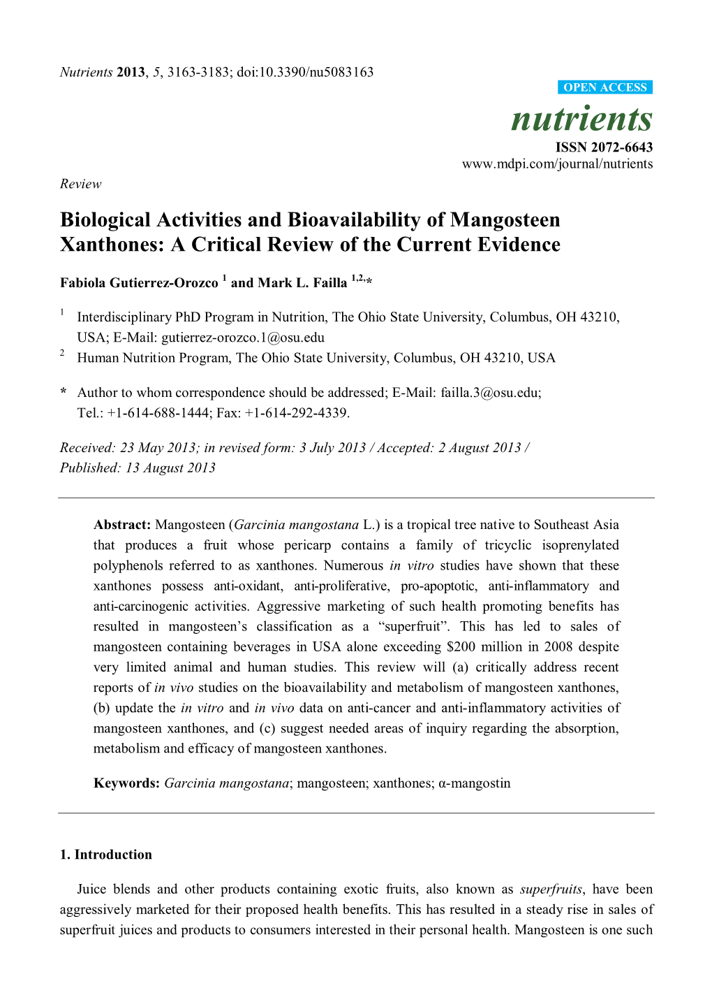 Biological Activities and Bioavailability of Mangosteen Xanthones: a Critical Review of the Current Evidence