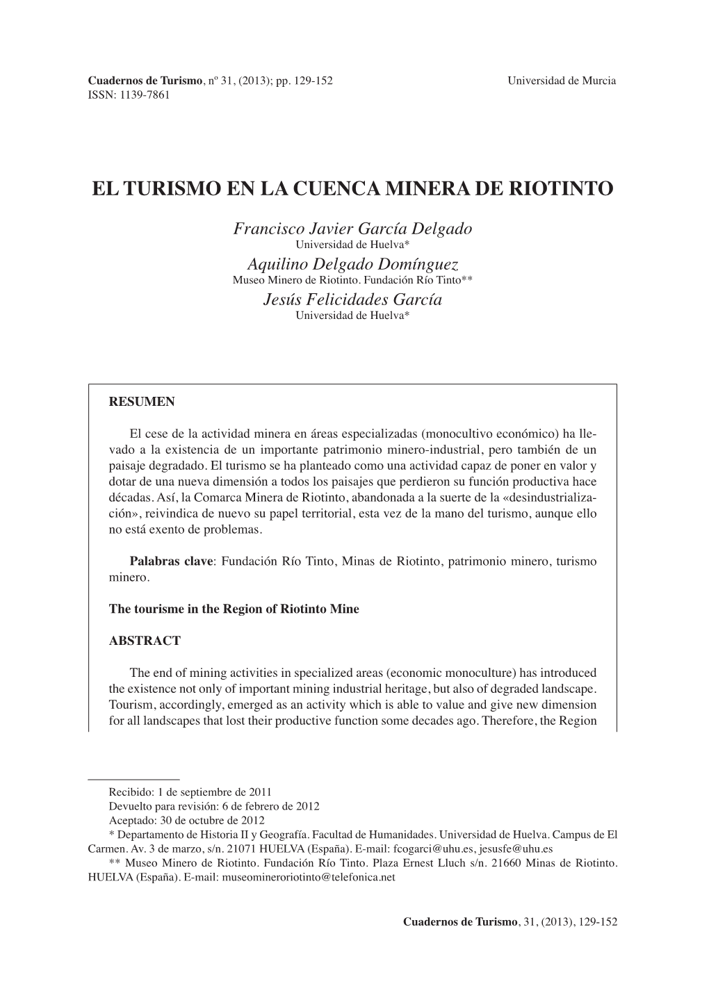 El Turismo En La Cuenca Minera De Riotinto