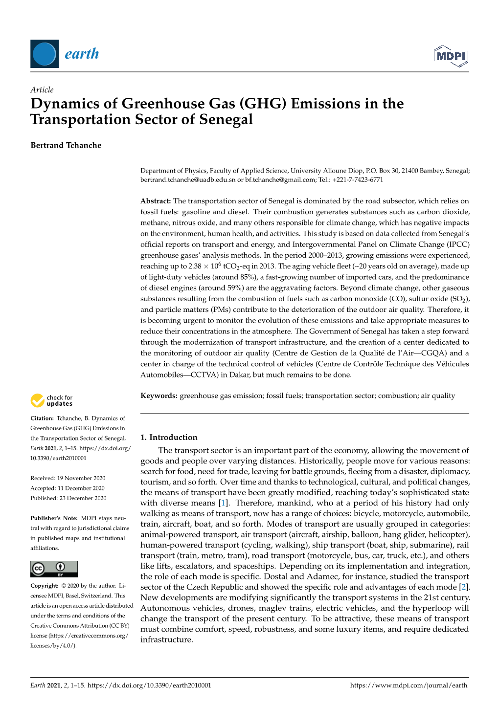 Emissions in the Transportation Sector of Senegal