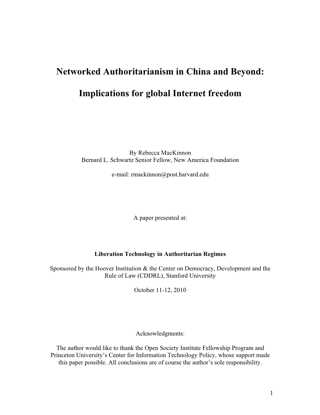 Networked Authoritarianism in China and Beyond