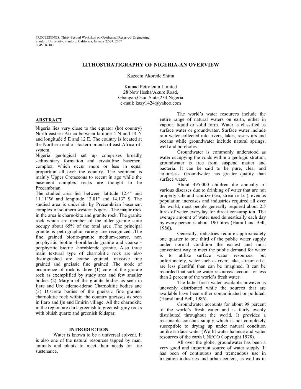 Lithostratigraphy of Nigeria-An Overview