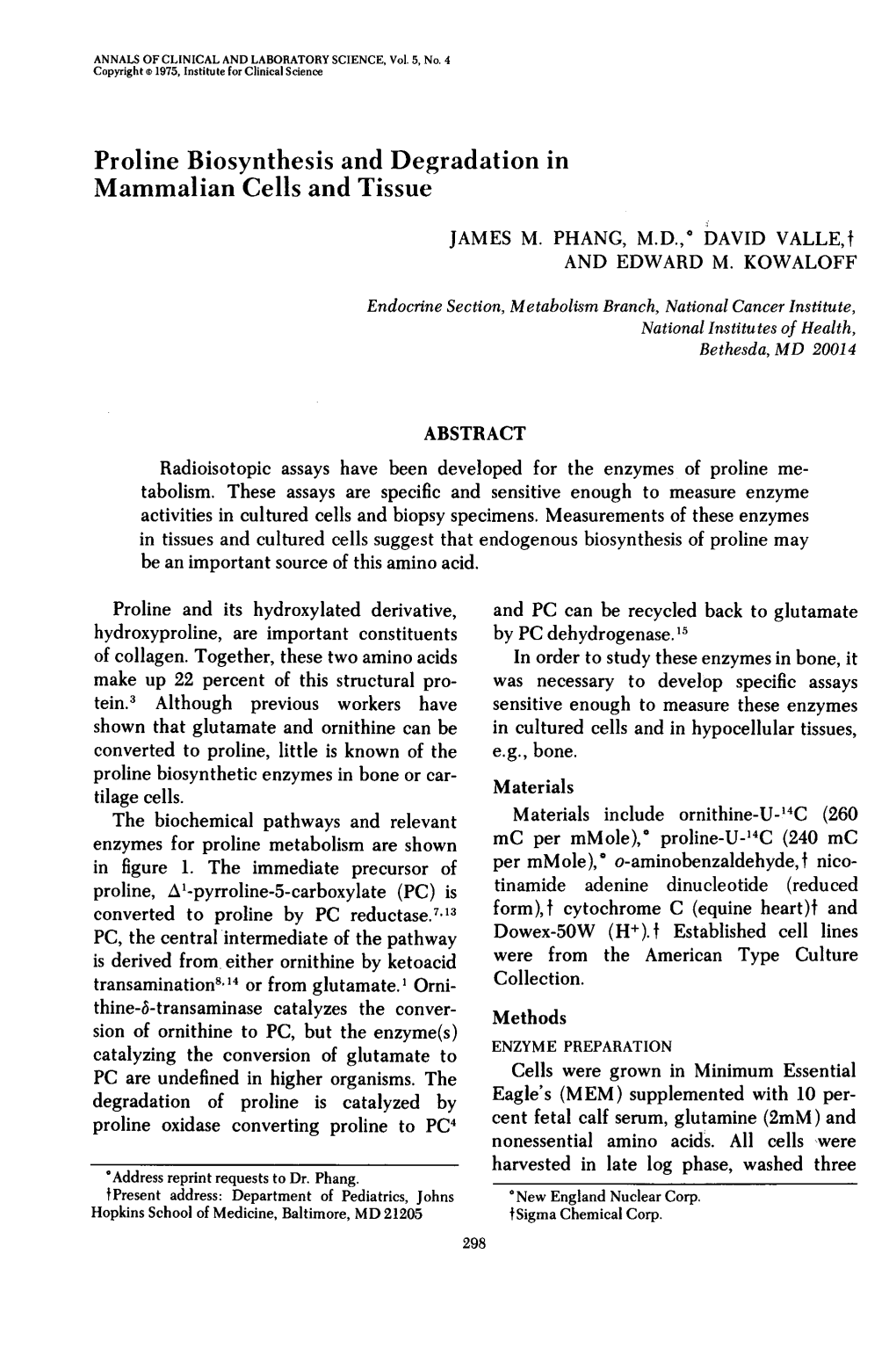 Proline Biosynthesis and Degradation in Mammalian Cells and Tissue