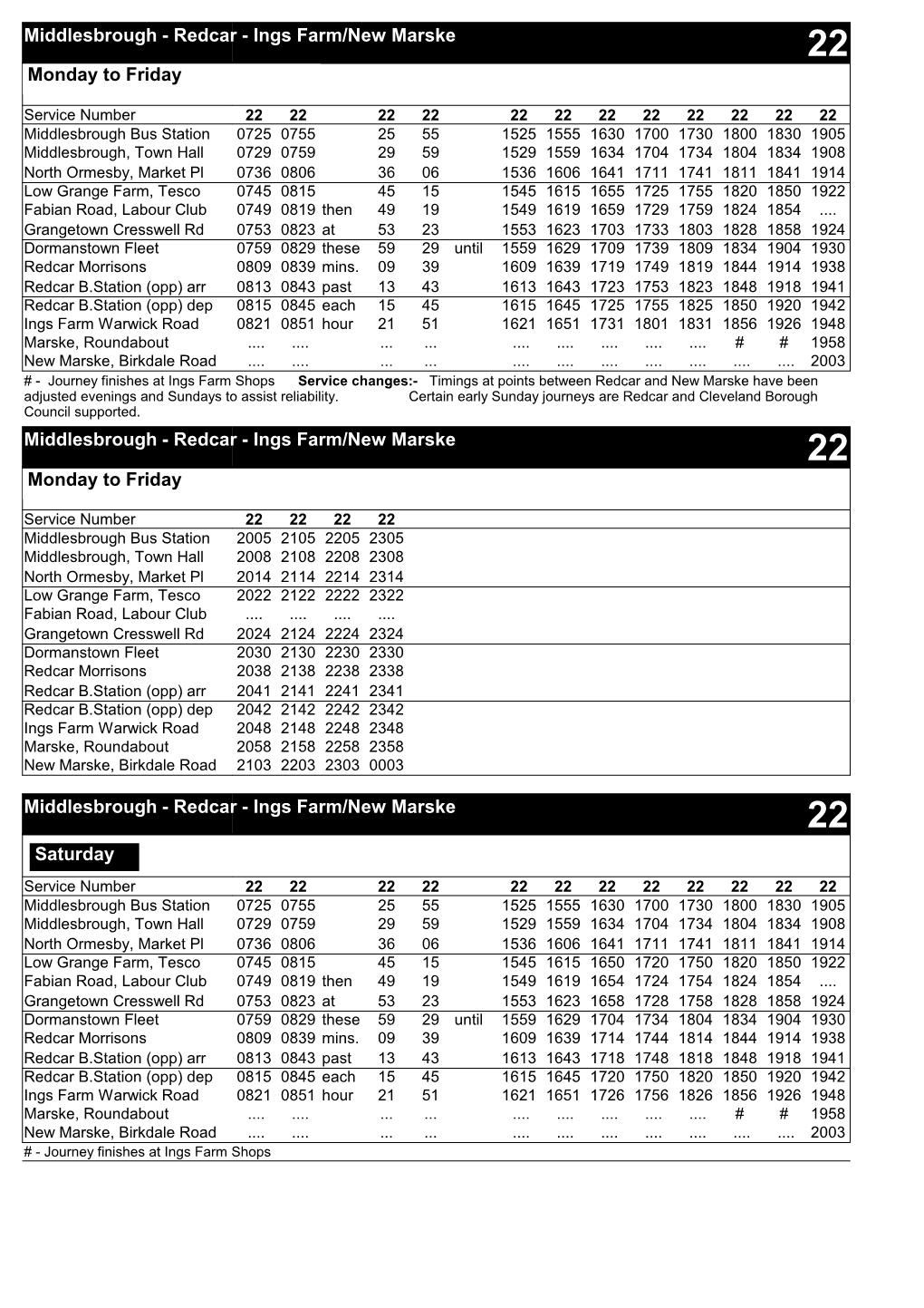 Middlesbrough - Redcar - Ings Farm/New Marske 22 Monday to Friday