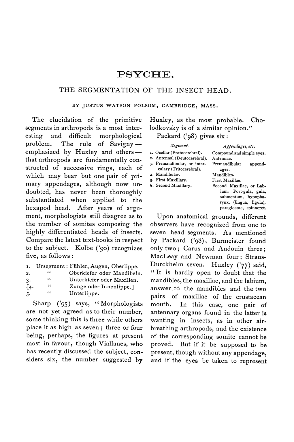 The Segmentation of the Insect Head