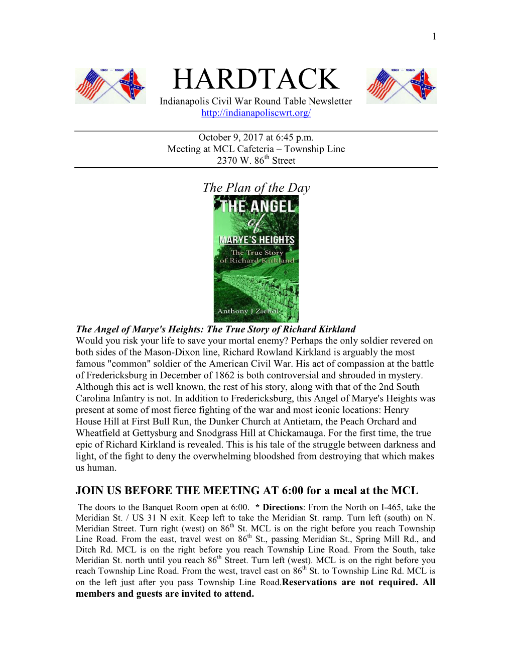 HARDTACK Indianapolis Civil War Round Table Newsletter