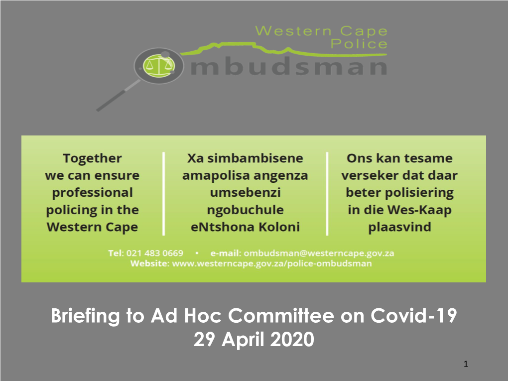 Briefing to Ad Hoc Committee on Covid-19 29 April 2020 1 Functionality and Access During Covid-19